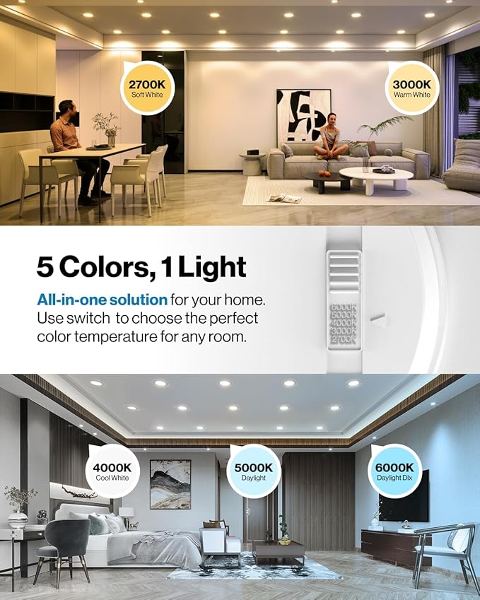 Sunco 36 Pack 4 Inch LED Flat Recessed Light, Retrofit Ceiling Can Lighting, 800 LM, Selectable CCT 2700K/3000K/4000K/5000K, Dimmable, 10W=60W, 50,000 Lifetime Hours UL