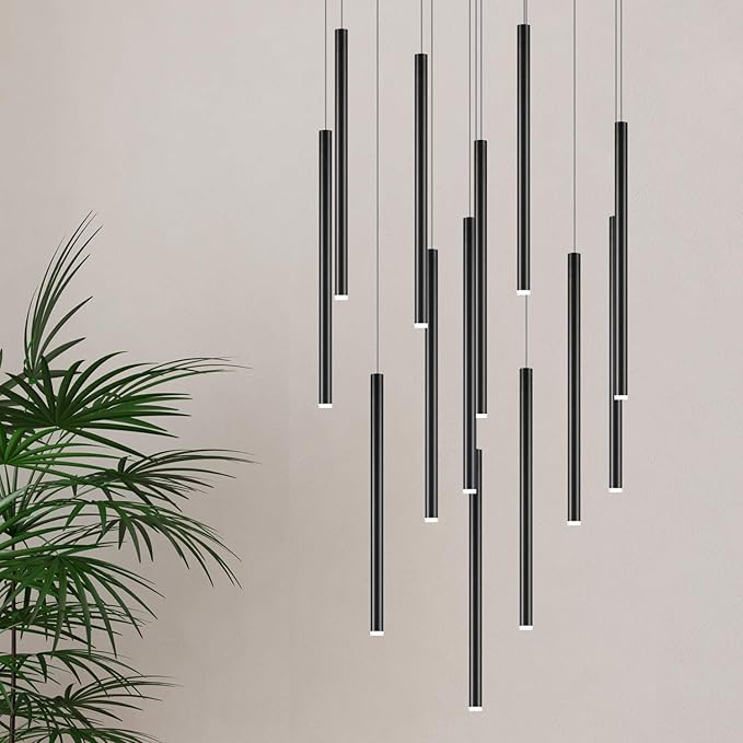 CANALIS 13 Mini Pendantl Lighting Black - LED Hanging Light Fixture for Kitchen Island, Bar, Foyer - Cluster Pendants - Dimmable, Adjustable Wire, Lamp Bulb Included