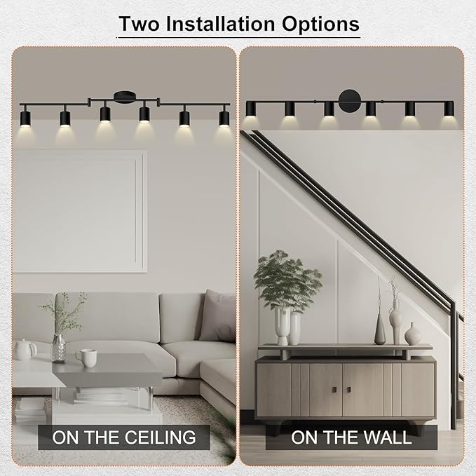 Track Lighting Fixture Ceiling, 44.3" Modern LED Track Lighting Kit, Black 6 Light Ceiling Light for Kitchen, Rotatable Spotlight Heads, Wall Mount Spot Lighting for Island/Bedroom(GU10, NO Bulb)