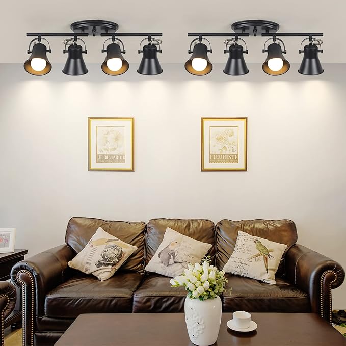 KEESFU 4-Light Track Lighting Kit,Black Semi Flush Mount Ceiling Light with 4 Rotatable Light Heads,Modern Accent Lighting for Livingroom,Bedroom,Hallway,Art Wall,Bathroom,Kitchen.(4-Light)
