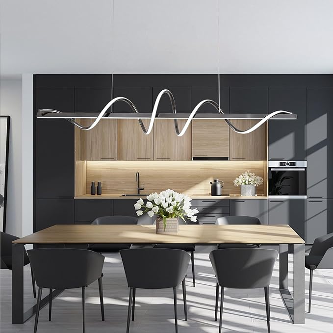Black Modern Chandelier for Dining Room,Creative Modern Led Pendant Light for Kitchen Island Lighting Dimmable 39.73" Twist Design Modern Led Chandelier 3000K-6500K Adjustable Color Temperature