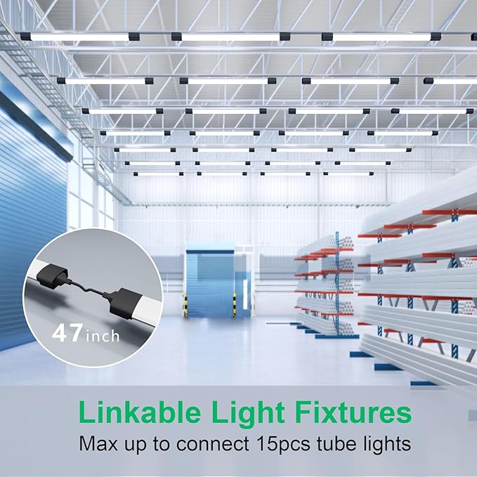 Plug in Ceiling Light 4FT 2PCS, Linkable LED Garage Ceiling Light Fixtures 5000K, Bright Lightweight Overhead Light with Cord for Workbench Basement Kitchen Bedroom Factory, Black, 36W
