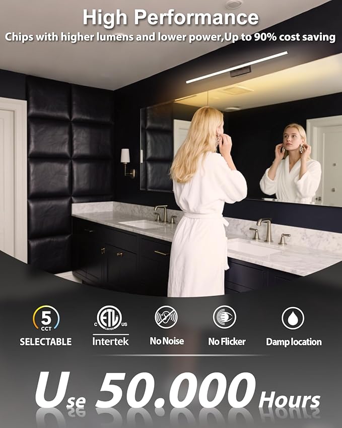 zouzai Second Generation Modern LED Bathroom Vanity Light Bar Black IP44 Over Mirror Bath Wall Fixture 5CCT Adjustable, Dual-Sided, 180° Adjustable Angle (32 inch)