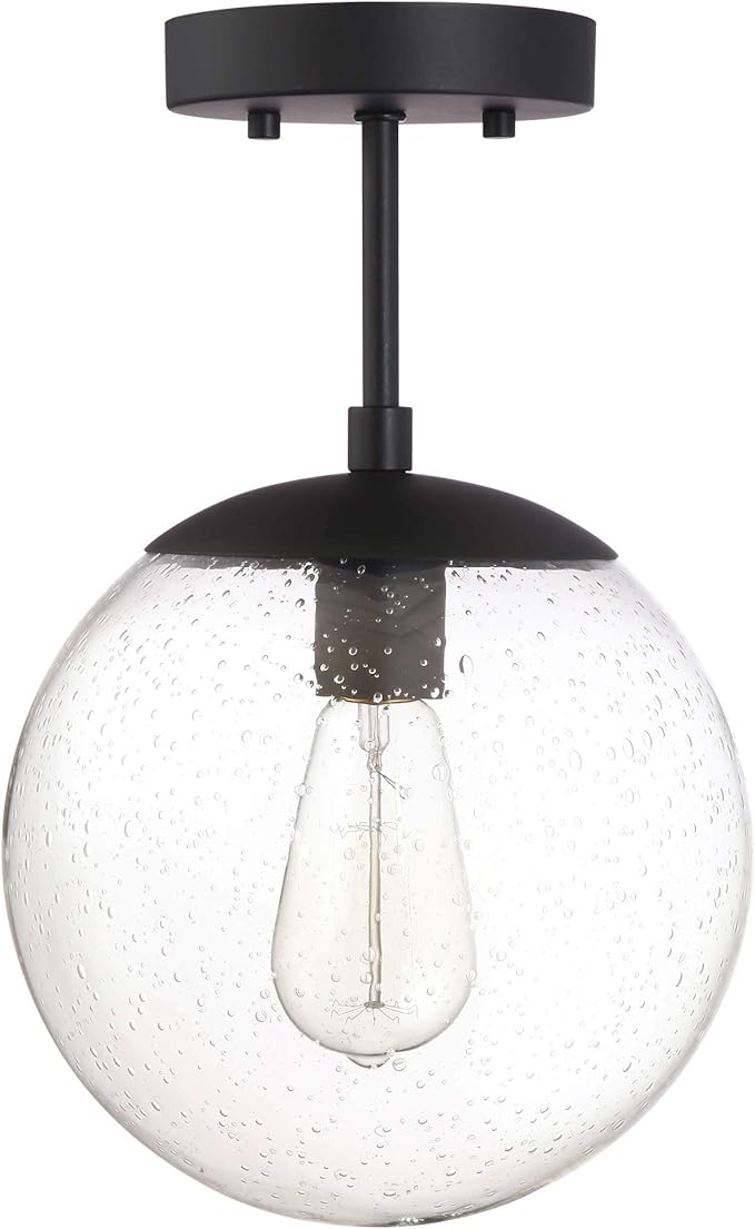 Design House 588517 Gracelyn Modern Indoor Dimmable Semi-Flush Ceiling Light with Clear Seedy Glass Globe Shade for Kitchen Hallway Bedroom, Matte Black