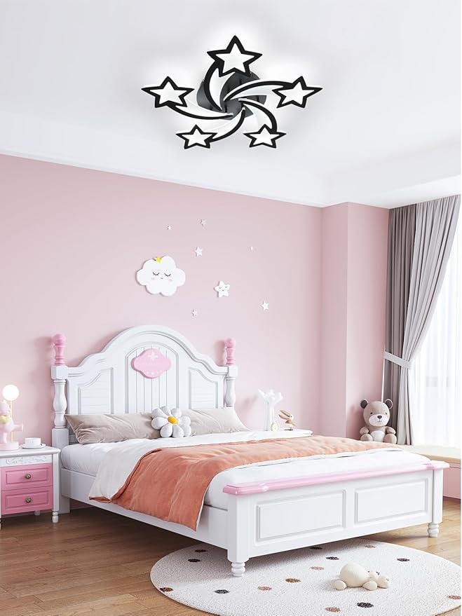 Goeco Kids Ceiling Light, 6500K Modern Acrylic LED Close to Ceiling Light Fixture, Black Star Shape Flush Mount Lamp for Kids Room, Nursery, Bedroom, Living Room