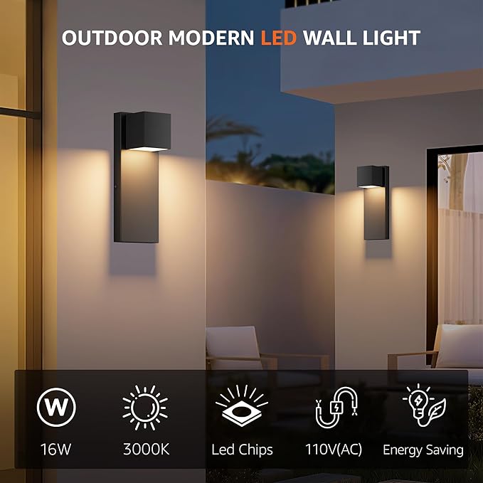 4 Pack 13" Modern Outdoor Led Wall Light,16W 3000K 1200Lumen Porch & Patio Hardwired Wall Mount Wall Sconces,Exterior IP65 Waterproof Aluminum Wall Lamp for Front Door Garage Garden(Black)