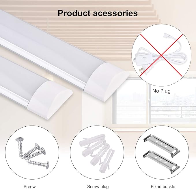 Sararoom 10Pcs 2FT LED Shop Light Fixture 20W LED Wraparound Light, 2400lm,3200K Warm White, 60cm 23.6inch LED Garage Closet Light Ceiling Light for Office Home Basement, No Plug, No Ground Wire