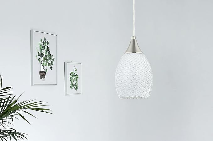 Glassland Pendant Light, 1 Light Kitchen Lighting in Brushed Nickel with White Glass, ETL Listed