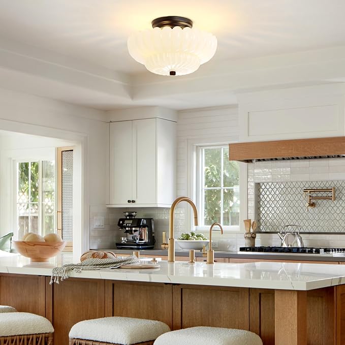 Semi Flush Mount Ceiling Light Fixture Vinatge Black Ceiling Lights Mid Century Modern Milk White Glass Close to Ceiling Lighting Fixtures for Bedroom Hallway Foyer Bathroom Kitchen Laundry Room