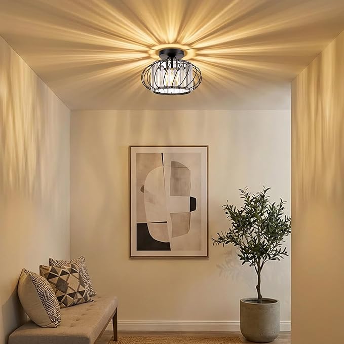 Black Crystal Ceiling Light Fixture - Small Crystal Chandelier Semi Flush Mount Ceiling Light Modern Hallway Lights fixtures for Entryway Bedroom Porch Kitchen (11 Inch, Bulb not Included)