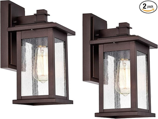 MICSIU 2-Pack Bronze Outdoor Wall Light, 12.25" Anti-Rust Sconce, No Assembly Required, 100W Max Exterior Fixture for Front Door, Garage, Patio, Yard, Deck