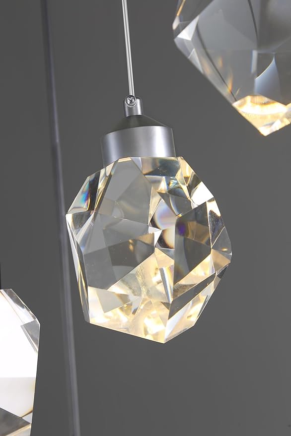Chrome Crystal Pendant Lights Kitchen Island, Bedroom Bedside Hanging Crystal Ceiling Light, Dimmable 3000k-6000k 1-Light Independent