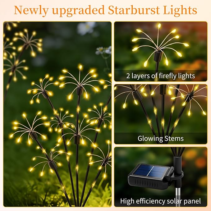 Solar Garden Lights Outdoor, 2 Pack 2-Layer Swaying Firework Lights, Waterproof Starburst Fairy Light Garden Decor for Yard Patio Pathway Lawn, Gardening Gifts for Women Mom Grandma Mother's Day