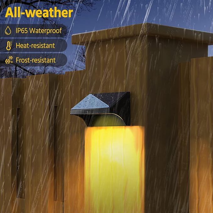 NIORSUN Outdoor Fence Lights, 24 Pack Waterproof LED Solar Fence Lights with 1500mAh Battery, Warm White/Cool White/RGB, Easy-to-Install Wall Light for Deck, Patio, Railing, Stairs, Backyard – Black