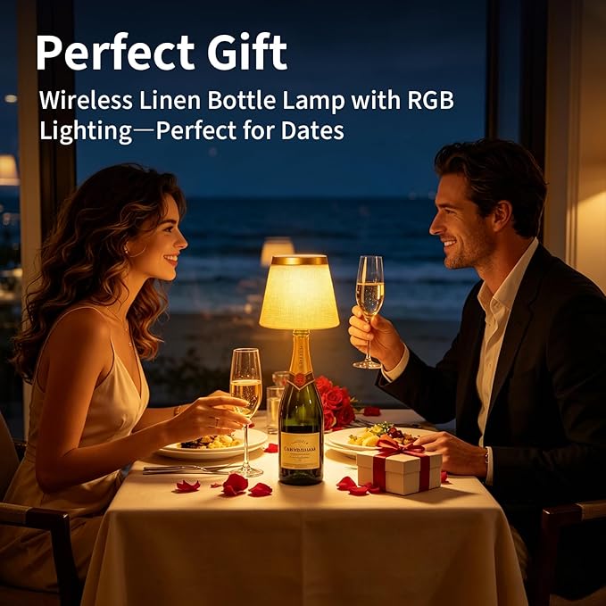 Wireless Bottle Lamp,Rechargeable RGB Linen Bottle Stopper Lam Have 6000mAh Battery Continuous Use for 20-60 Hours，Suitable for Bedrooms Bars Living Rooms Table（2 Pack）.