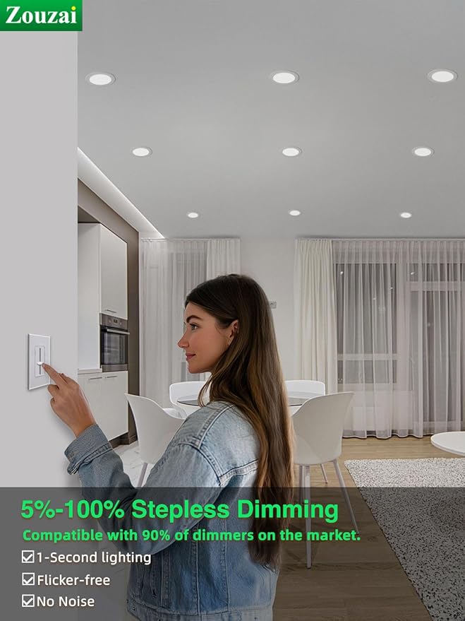 zouzai 24 Pack 4 Inch Ultra-Thin LED Recessed Ceiling Light with Junction Box 5CCT Adjustable Dimmable Can-Killer Downlight - ETL and Energy Star Certified (24 Pack 5CCT White, 4 Inch)