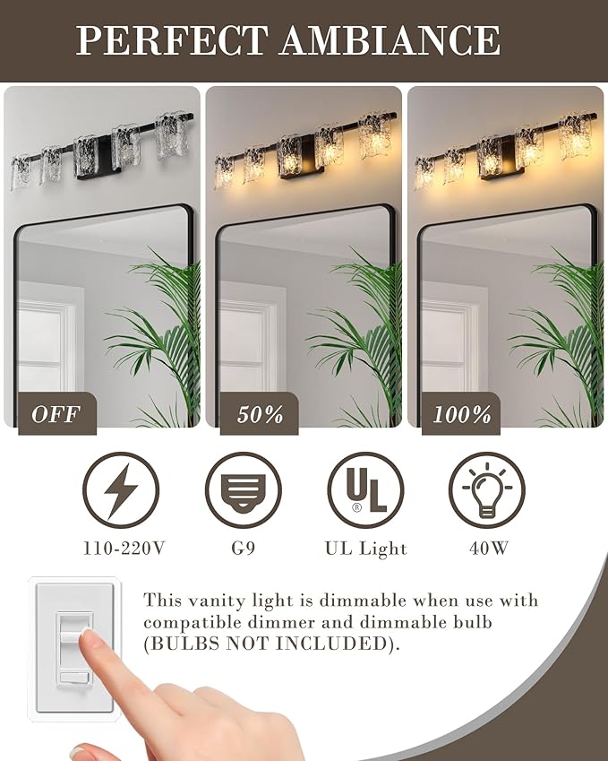 5-Light Bathroom Vanity Light, 31" Matte Black Bathroom Light Fixture Over Mirror with Clear Glass, Modern Bath Wall Sconce Lighting, View Bundled for Installation Tools, OS-MM5002-5BK