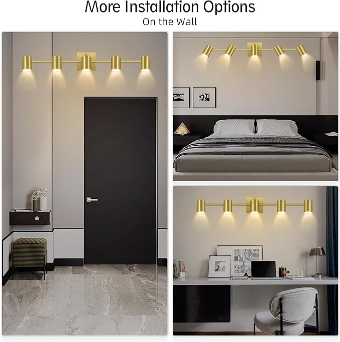 5 Light Track Lighting Fixtures Ceiling, Gold Kichen Track Lighting, Rotatable Light Heads, Adjustable Modern LED Track Lights for Kitchen/Living Room/Hallway/Bar,GU10 Bulb Not Included