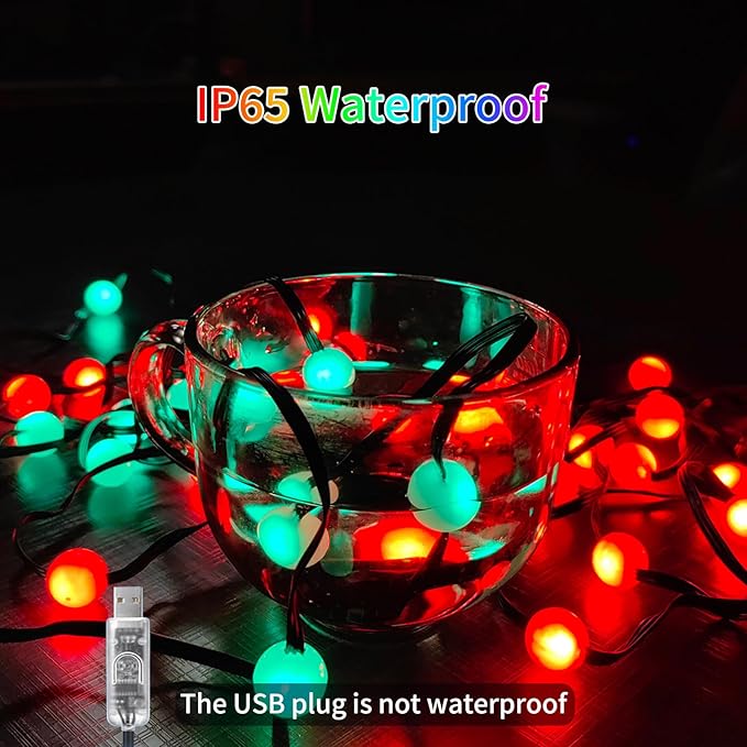 33Ft Smart Globe String Lights, Color Changing LED String Lights, Fairy Lights USB Plug in with Remote & App for Indoor Outdoor Christmas Party Camping Tree Tent Decor, Halloween