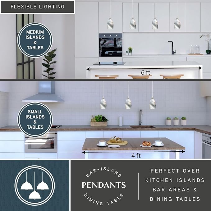 VAXCEL 2-Pack Milano Mini Pendant for Kitchen Island, Satin Nickel Finish, Transitional Ceiling Mounted Lighting, Easy Installation