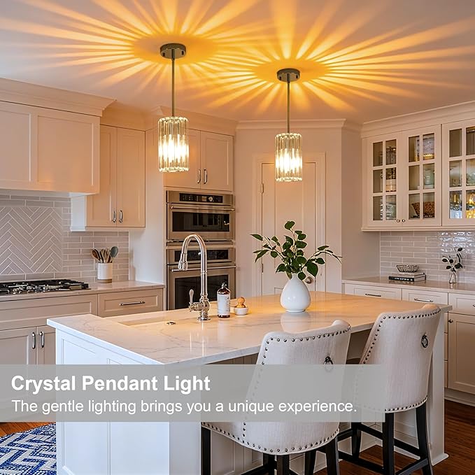 Chrome 2-Pack Modern Pendant Lights Mini Chandelier Kitchen Island Pendant Lights Hanging Light Fixtures Adjustable Crystal Chandelier Fixture for Island Dining Room Hallway Bedroom