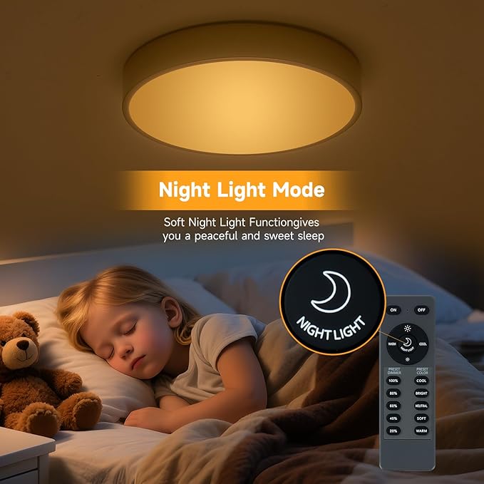 Gold Flush Mount Ceiling Light 15 inch LED Dimmable Ceiling Lamp Remote Control 36W 5CCT(2700K-5000K) Bedroom Lamp Light Fixture for Living Room Study Room Home Office Conference Room