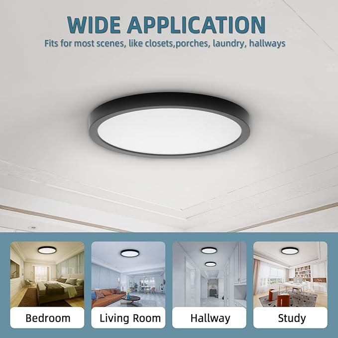 TOPELER Black Slim LED Surface Mount Ceiling Light, 9inch Dimmable Round Flat Panel Lights, 24W 2000Lm, 5CCT Selectable Low Profile Ceiling Light Fixtures for Hallway, Kitchen, Porch, 2 Pack