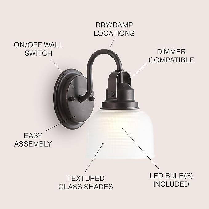 JONATHAN Y 5.75" Oil Rubbed Bronze Modern Bathroom Vanity Light, 1-Light LED Wall Sconce, Clear Glass Bell Shade for Mirror Hallway Kitchen, ETL Listed, LED Bulb Included (JYL7407C)