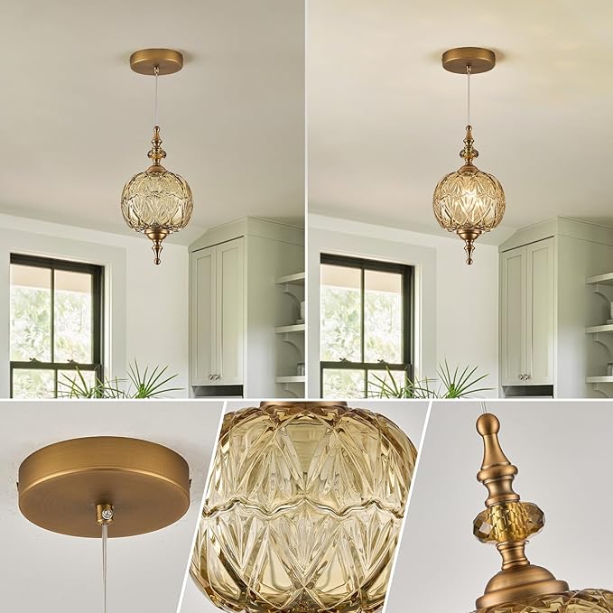 Vintage Amber Pendant Light Fixtures E26 Bulb Pendant Lights for Bedroom Living Room Dining Room Kitchen Island Hallway