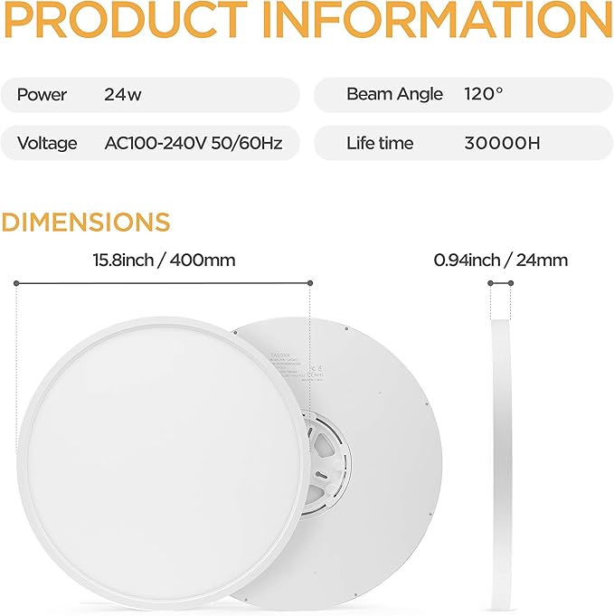TALOYA 2 Pack Flush Mount LED Ceiling Light (Milk White Shell), 15.8 Inch, Equivalent to Traditional 240W Bulb Light for Kitchen Bedroom Utility Closet Room,5 in 1(3000k/3500k/4000k/5000k/6500k)