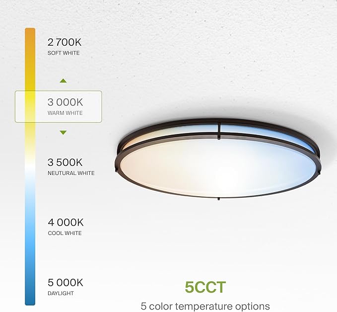 ASD LED 24" Oval Flush Mount Lighting, Close to Ceiling Light Fixture | 5CCT, Dimmable, ETL Listed | 38W 3289LM 2700-5000K 120V | Low Profile Double Ring Lamp | Dark Bronze, 2 Pack