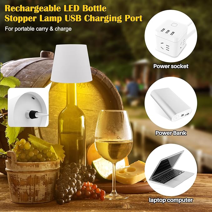 Wireless Bottle Lamp,Metal Wine Bottle Light with 3 Color Light Dimming, Waterproof Bottle Touch Lamp Head for Room, Bar, Restaurants, Party, Decor & Gifts (White)