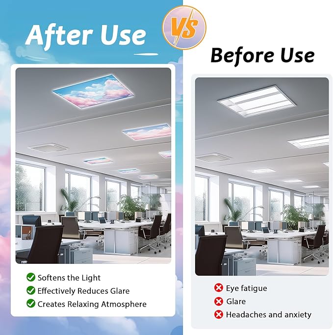 8 Pcs Fluorescent Light Covers with 80 Magnets Decorative for Classroom Ceiling Light 4 x 2 Feet Magnetic Lights Covers Filter Easy Install for Office Hospitals & Home Drop Ceiling Supplies (Cumulus)