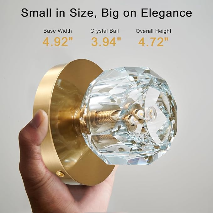 Crystal Small Chandelier Light Fixture: K9 Crystals Brass Semi Flush Mount Ceiling Lights - Gold Globe Wall Sconce - Modern Mini Chandeliers for Bedroom Hallway Bathroom Living Room Entrance Closet