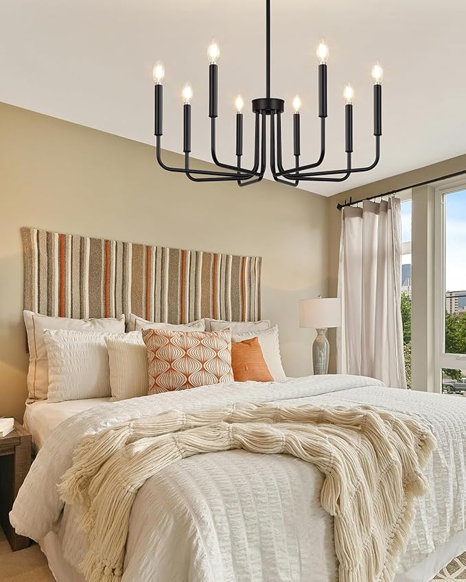 Yunnix 8 Light Black Chandelier for Dining Room Light Fixture, Modern Farmhouse Chandelier Candle for Bedroom, Entryway, Foyer, Staircase, Kitchen and Living Room