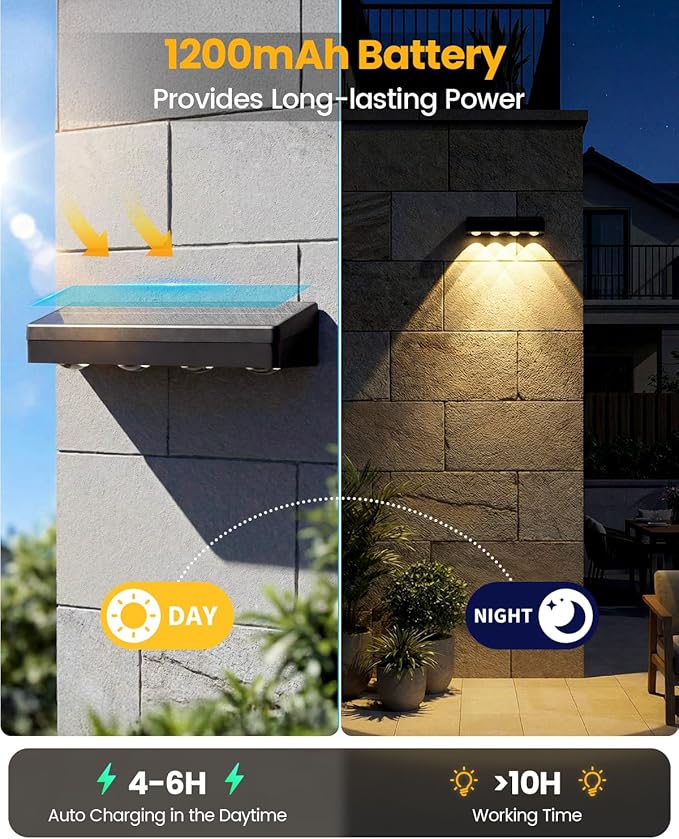 JOFIOS Fence Lights Solar Powered, Warm White, Cool White and RGB Color Glow LED Outdoor Wall Lights, IP65 Waterproof Solar Lights for Fence, Backyard, Railing, Deck and Wall, Home Improvement, 2 Pack