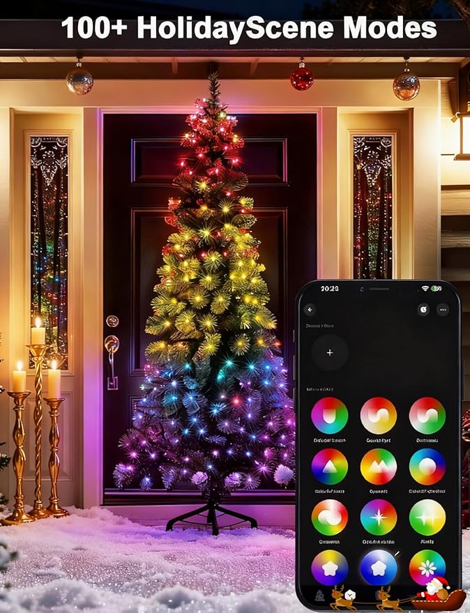 echosari Christmas String Lights, 100 LED Smart String Lights 33Ft Millions Color Changing with App, Music Sync for Yard Garden Xmas Trees Decor (Clear Cable)