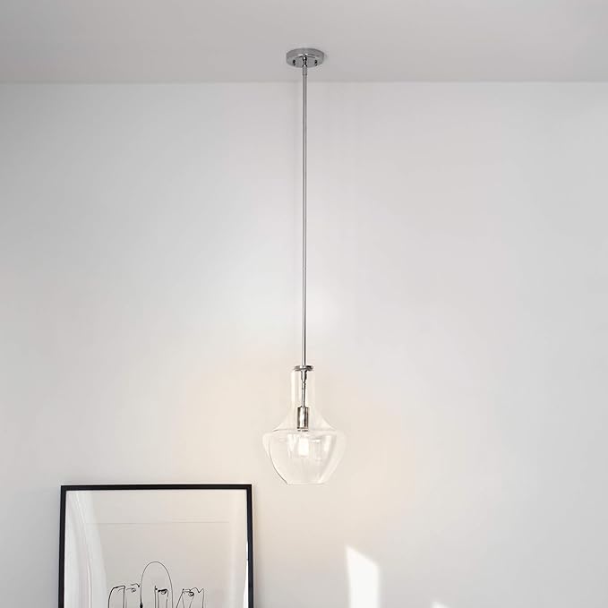 Kichler Everly 15.25" Kitchen Bell Pendant in Chrome, 1-Light Clear Glass Pendant Light, (15.25" H x 10.5" W), 42141CHCLR