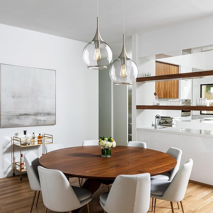 Pendant Lights Kitchen Island: Brushed Nickel Light Fixture Farmhouse with Clear Glass - 10 Inch Mid Century Globe Kitchen Lighting Fixtures Ceiling for Hallway