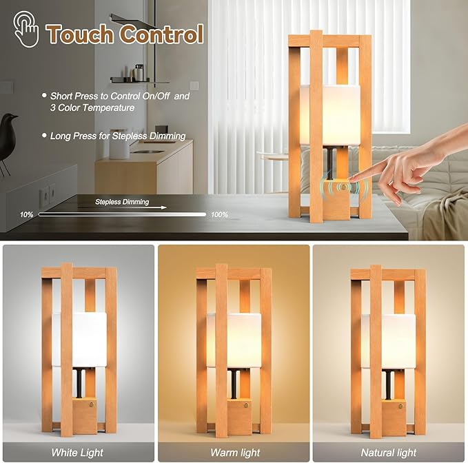 JESLED Cordless Rechargeable Table Lamp, 3 Color Dimmable Touch Lamp, Modern Table Lamp for Living Room Shelf Decor,Office, Patio