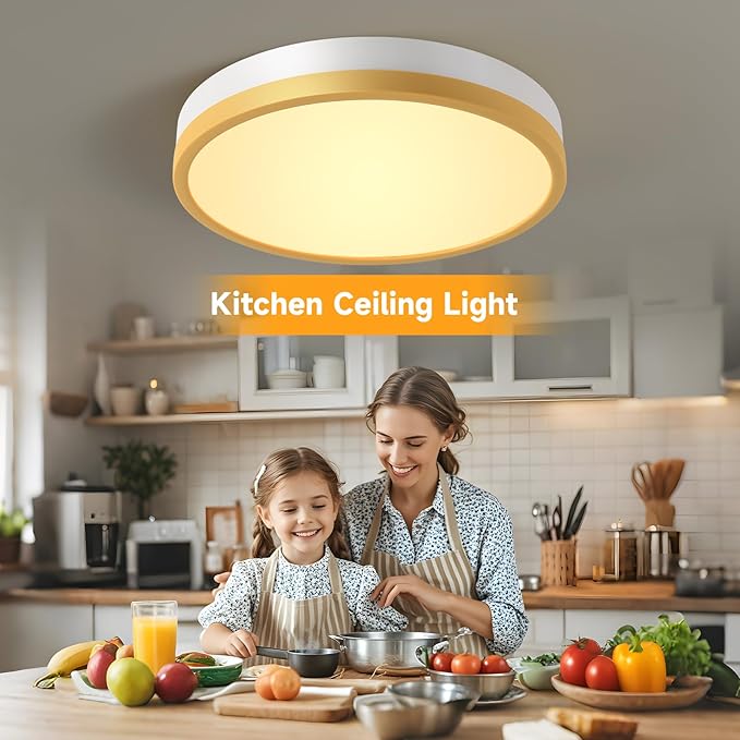 12 Inch 5CCT Thick Metal LED Flush Mount Ceiling Light, White Gold Ceiling Light Fixtures, 24W Dimmable Modern Close to Ceiling Lamps for Kitchen Dining Room Hallway Bedroom Entrance