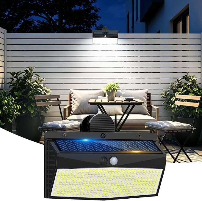 Peasur 368 LED Clip On Solar Lights Outdoor, Motion Sensor Lights with 3 Modes, Solar Security Light Waterproof for Outside Fence, Deck, Gutter, Camping