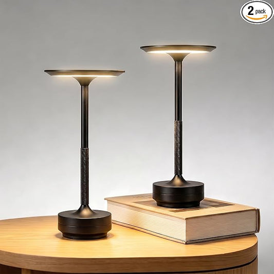Rechargeable Cordless Table Lamp Set of 2, Portable Battery Operated LED Table Light, 3 Color Stepless Dimming with Touch Sensor for Outdoor Restaurant Dining Room Bedroom Living Room,Black