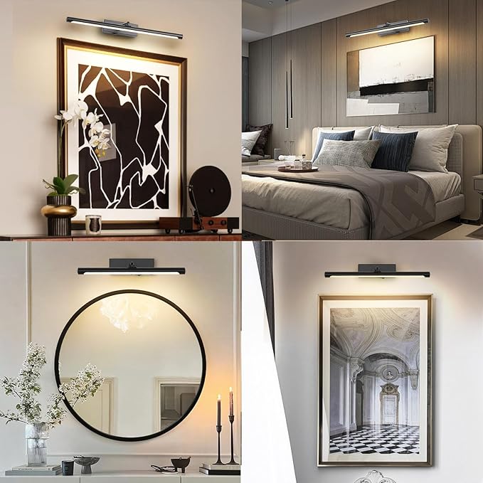 Picture Light for Wall Battery Operated, 12" Rechargeable Art Light with Remote and Timer for Painting, 3 Color Temps, Wireless Wall Light for Display, Artwork, Portrait, Gallery, Black