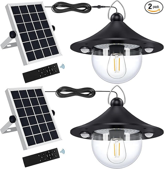 Solar Shed Light Indoor Outdoor Pendant Lights Solar Powered with 2 Motion Sensor, Waterproof Solar Hanging Lamp for Porch, Inside Home, Farmhouse, Gazebo, Chicken Coop, Daytime Available, 2 Pack