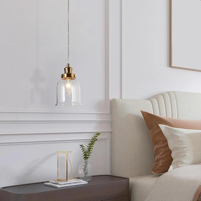 KSANA Pendant Lights Kitchen Island, Gold Seeded Glass Pendant Light Fixtures, Modern Adjustable Hanging Pendant Lighting for Kitchen, Entryway, Foyer