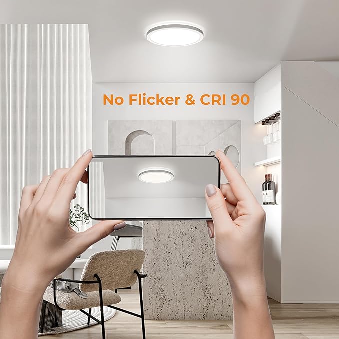 BLNAN LED Flush Mount Ceiling Light, 12 Inch 24W 3000K 4000K 5000K Hardwire Light Fixture, Ultra Thin Round White Lamp for Kitchen Porch Bedroom Hallway Stairwell Basement, Non-dimmable 6 Pack
