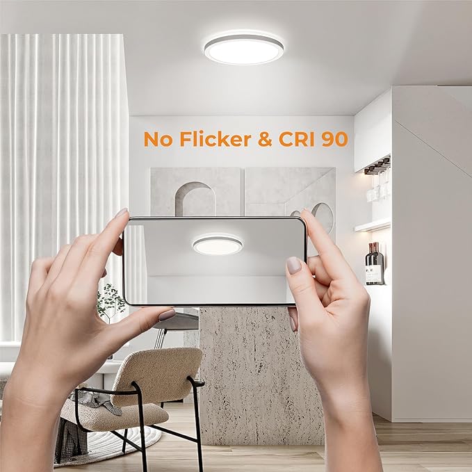 BLNAN LED Flush Mount Ceiling Light, 12 Inch 24W 3000K/4000K/5000K Hardwire Light Fixture, Ultra Thin Round White Lamp for Kitchen Porch Bedroom Hallway Stairwell Basement, Non-dimmable 2 Pack