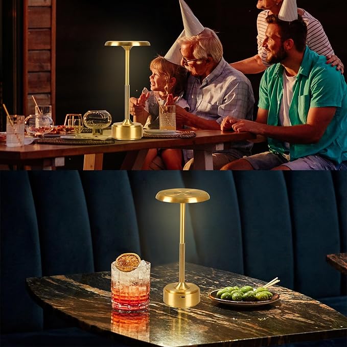 HAPYGI 5200mAh Rechargeable Cordless LED Table Lamps Touch Sensor Light, 3-Levels Portable Dimming Wireless Battery Operated Lamp,Night Light/Restaurant Table/Outdoor/Coffee/Bar (Gold)