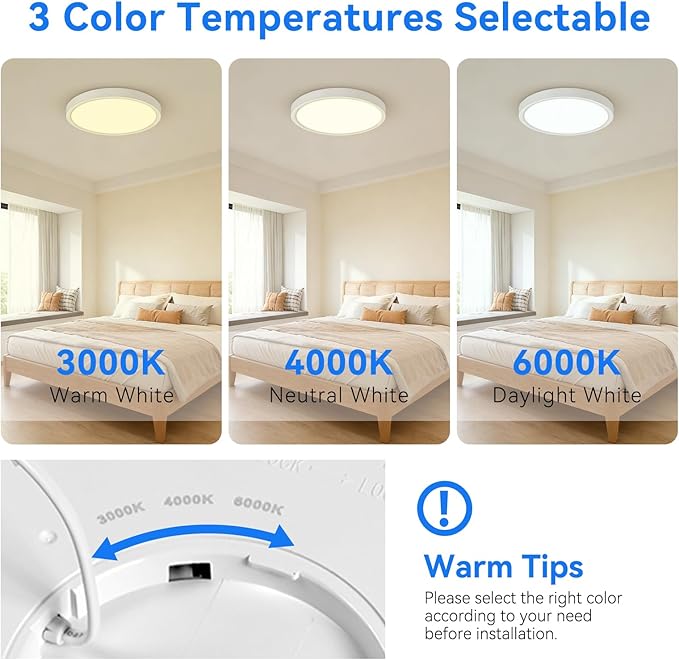 6PK 12 inch LED Flush Mount Ceiling Light Fixture,24W Super Slim LED Ceiling Light 2400LM,3000K/4000K/6000K CCT Selectable,Close to Ceiling Round Flat Panel Light for Bedroom,Kitchen,Hallway
